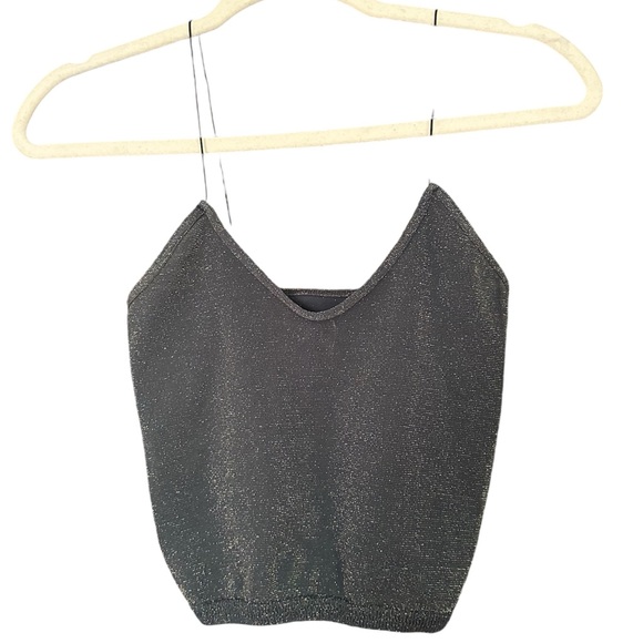 Free People Intimately Navy Blue Gold Metallic Shimmer Seamless Brami Tank M/L - Picture 3 of 6